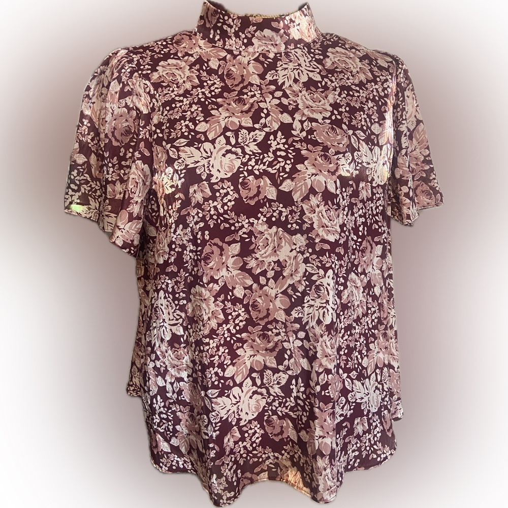 LC Lauren Conrad Sz XL Floral Burgundy and Cream Women’s Blouse